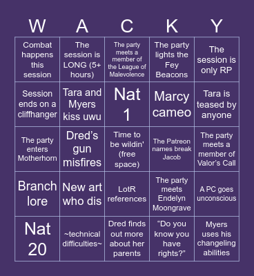 Wild Beyond the Witchlight Session 15 Bingo Card