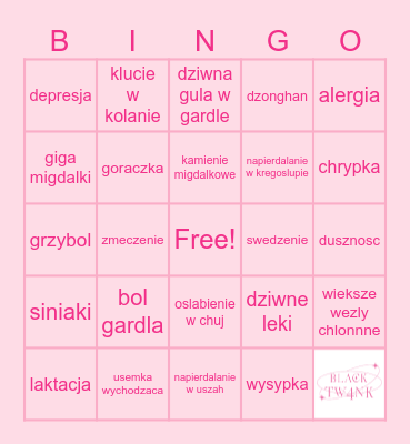 moje symptomy bingo Card