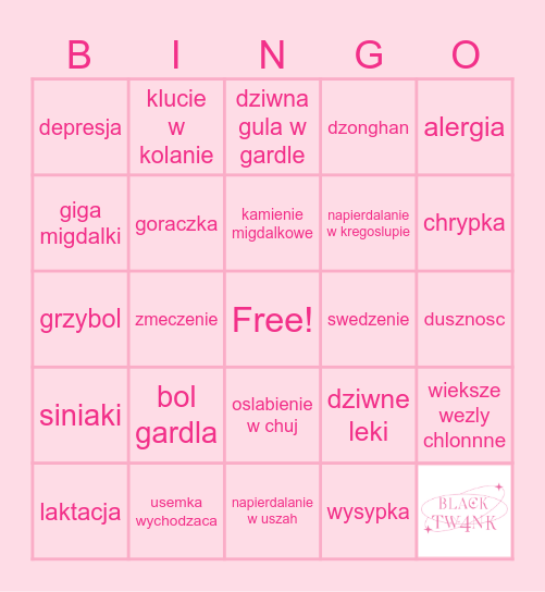 moje symptomy bingo Card
