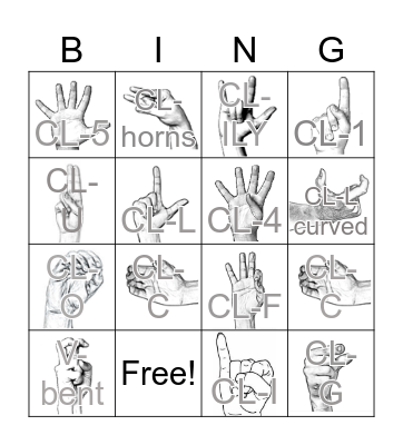 ASL Classifier Bingo Card
