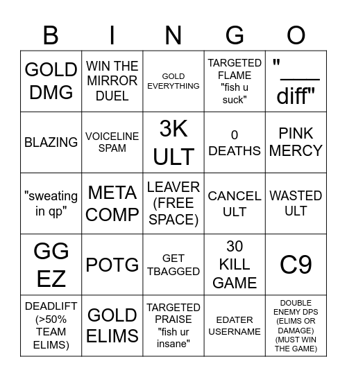 XJF OW Bingo Card