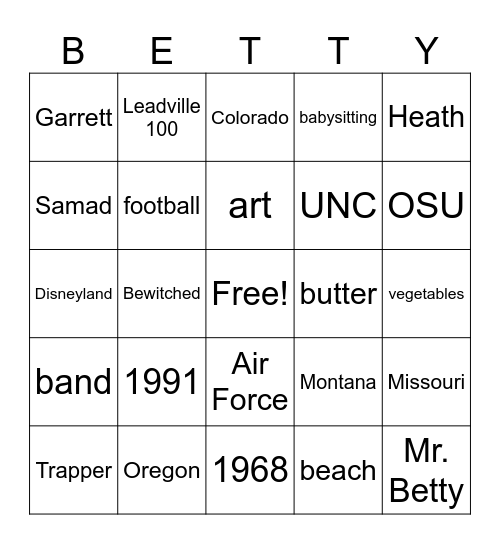 Who is Mrs. Betty? Bingo Card