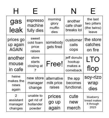 Heine Brothers 2023-2024 Bingo Card