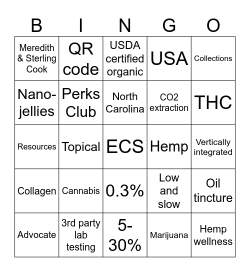 Hemp Wellness Bingo Card