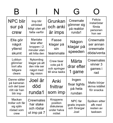 Marongus Among Us! Bingo Card