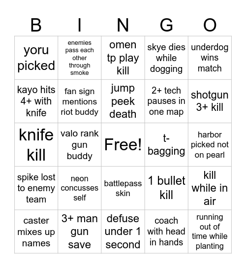 VALORANT CHAMPIONS BINGO Card