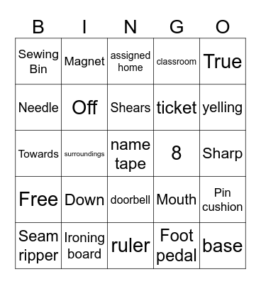 Sewing Safety Bingo Card