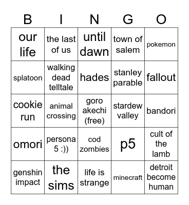 video games egg edition Bingo Card