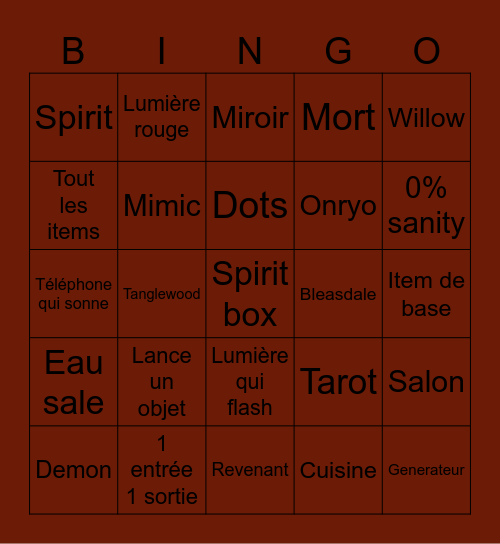 Bing Phasmo Bingo Card