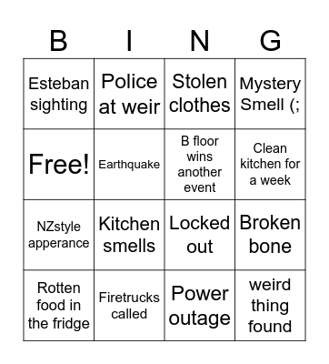 B floor Bingo (august onwards) Bingo Card