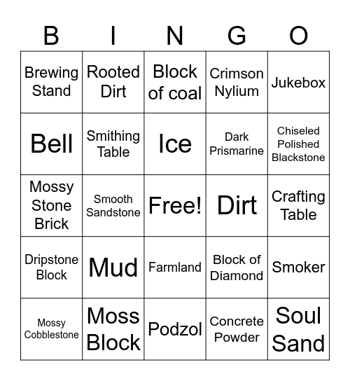 Minecraft Bingo Card