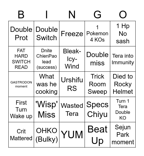 VGC Bingo Card