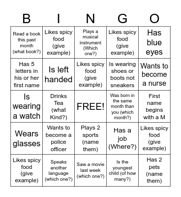 Introduction Bingo Card