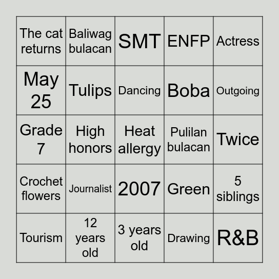 Ezra Bingo Challenge Bingo Card