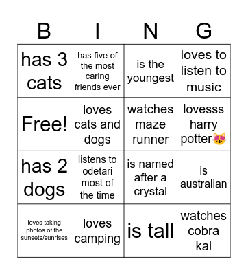 how similar are you to me? Bingo Card