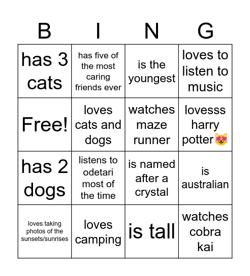 how similar are you to me? Bingo Card