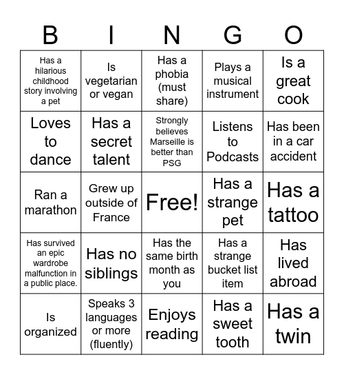 Human Bingo Card