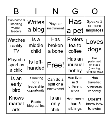 Lean In Bingo Card