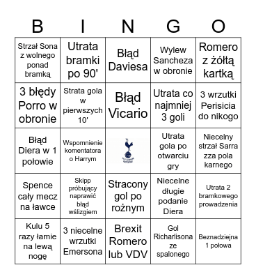 Tottenham 2023/2024 Bingo Card