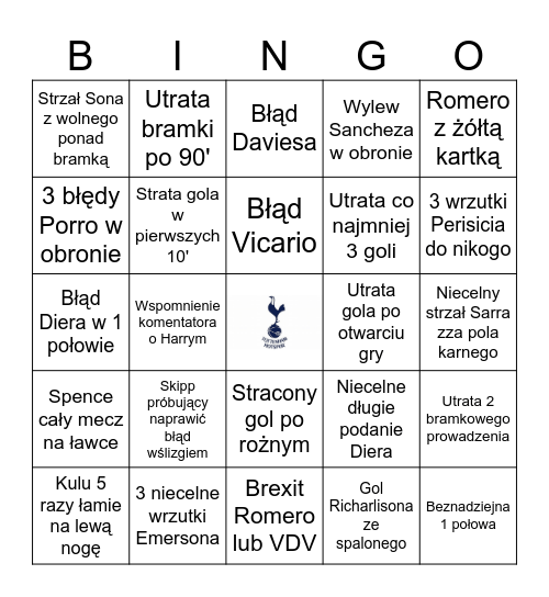 Tottenham 2023/2024 Bingo Card