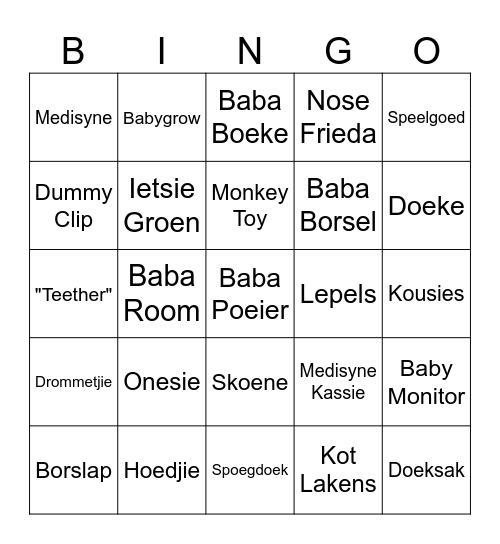 Ronel se Babatee - Baby Bingo Card