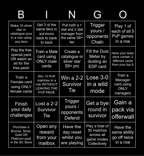 WWE SC RANDO BINGO (SRC RULES +F2P) Bingo Card