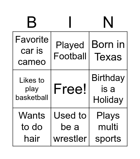 Untitled Bingo Card