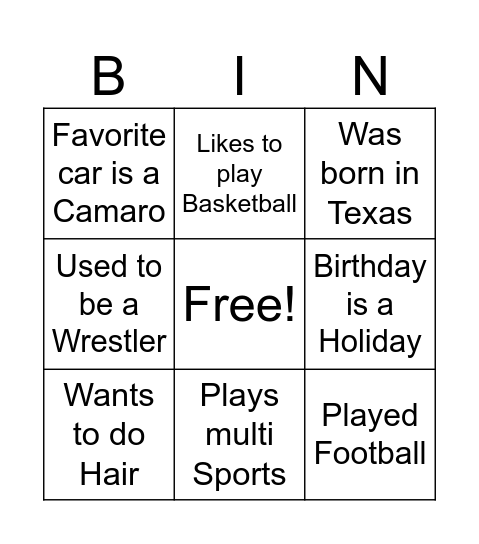 Untitled Bingo Card