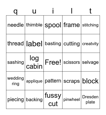 Quilting Bingo Card