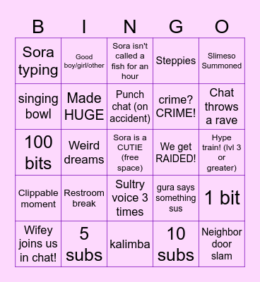 Sora Stream BINGO Card