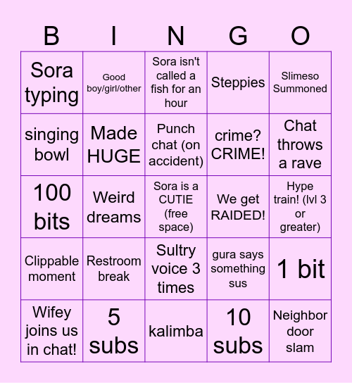 Sora Stream BINGO Card