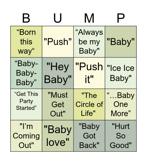 Thump the Bump (BINGO) Bingo Card