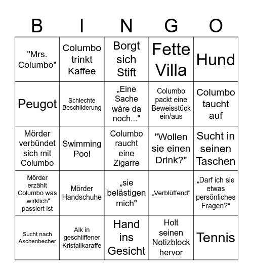 Columbo Bingo Card