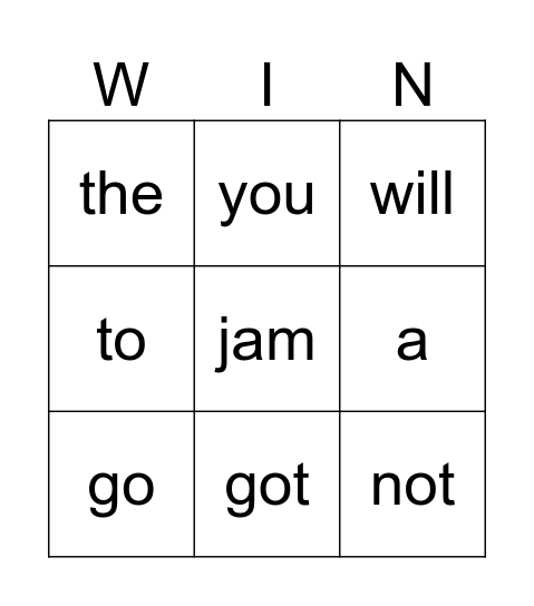 Word-0 Bingo Card
