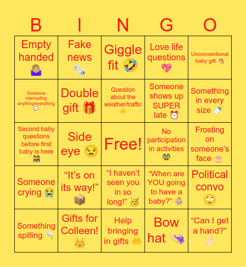 Baby Shower Shenanigans🎉 Bingo Card