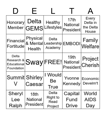 DELTA Bingo! Bingo Card