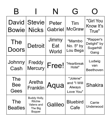 Music Trivia Bingo Card