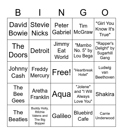 Music Trivia Bingo Card