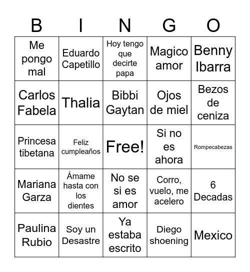 Timbiriche Bingo Card