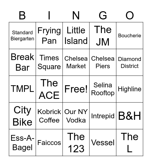 WV / Chelsea / Meatpacking / HY / Midtown Bingo Card