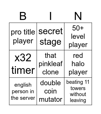 roblox tower fl bingo Card