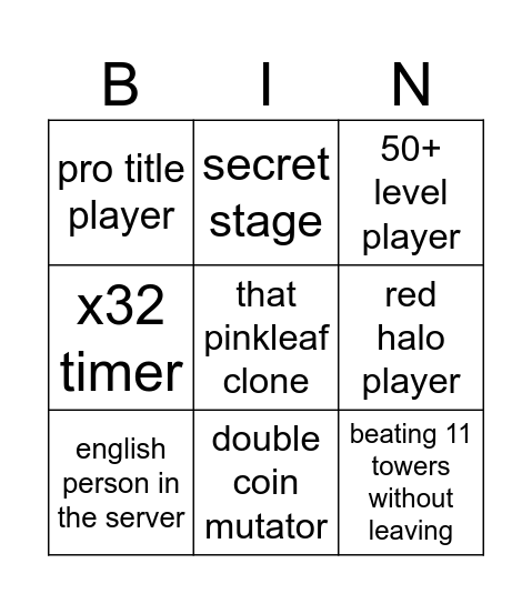 roblox tower fl bingo Card