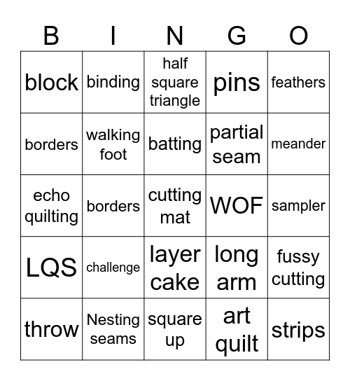 Quilting Bingo Card