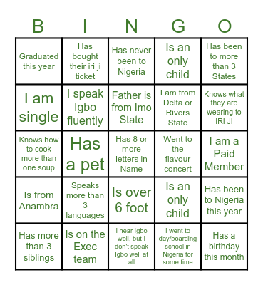 IGBO KWENU! Bingo Card