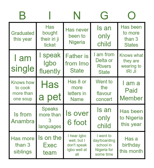 IGBO KWENU! Bingo Card