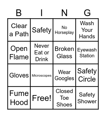 Lab Safety Bingo Card