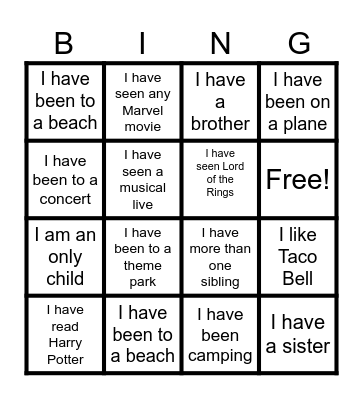 Trimpe Band Bingo Card