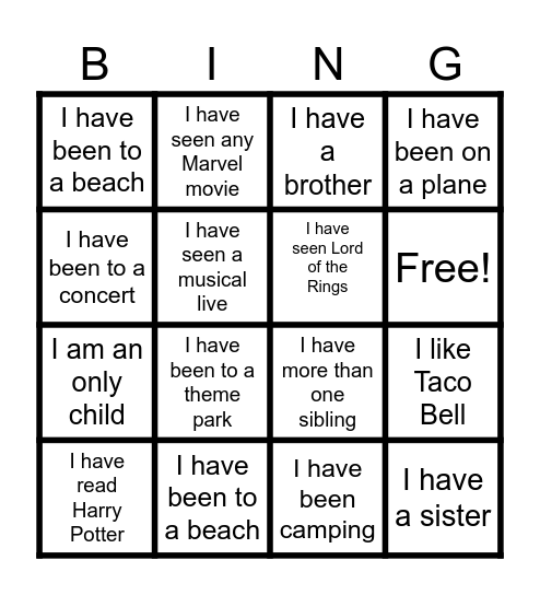 Trimpe Band Bingo Card