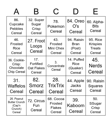 CEREAL 2023 Bingo Card