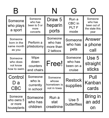 Mercy West Bingo Card
